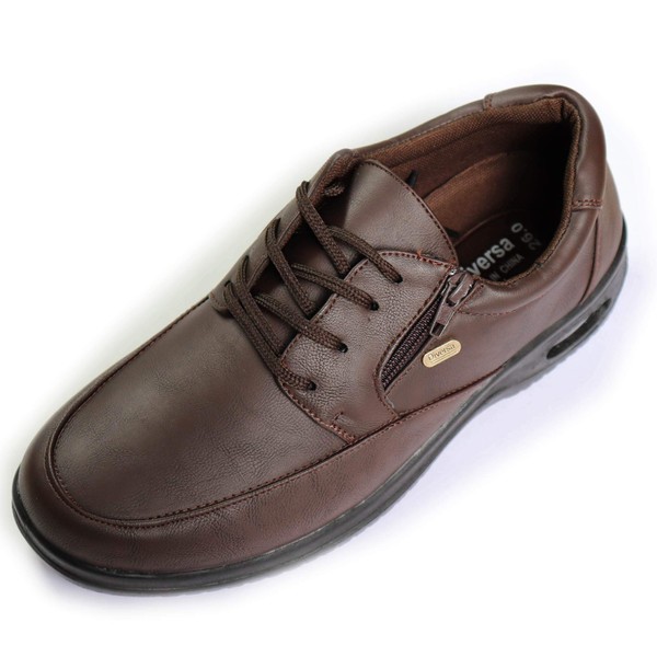 Basic Standard Casual Shoes, Men's Leather Shoes, Memory Foam & Air W Cushion, Lightweight, Breathable, Wide, Side Zipper, Lace-up, Dark Brown, 10.4 inches (26.5 cm)