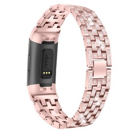 RuenTech Compatible with Charge 4 / Charge 3 Bracelet Replacement Bracelet Bands Straps Bracelets Metal Replacement Band Women Men Stainless Steel (Pink)