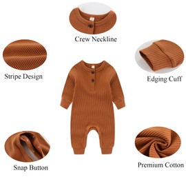 Chamie Baby Romper Newborn Knitted Jumpsuit Long Sleeve Baby Boys Girls Footless One-Piece Suit 0-24 Months,3 Pcs,Green,Yellow,Brown
