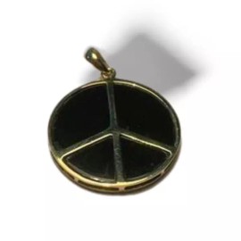 GGEMSonline Beautiful Modern 14K Yellow Gold Black Onyx Peace Sign Pendant Slide