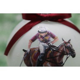 H068 Hand-made Christmas Ornament horse polo pony maroon orange VT galloping bay