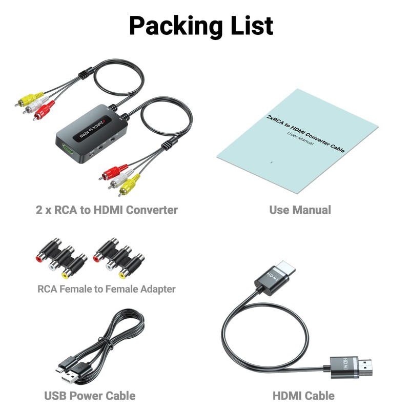 Dual RCA to HDMI Converter Support 4 : 3/16 :