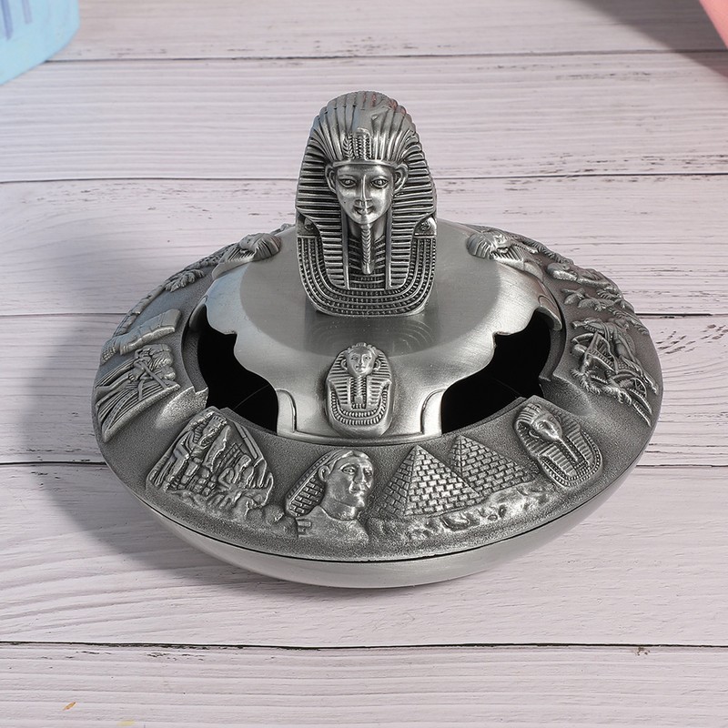 Metal Ashtray with Cover Retro Zinc Alloy Crafts Innovative Ornaments