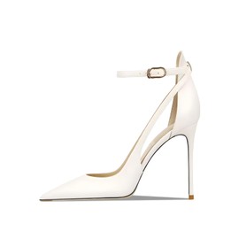 Qunvngutui Women's Pointed-Toe Bag-Toe Strappy High-Heeled Shoes Sexy Stiletto Pumps White Pleather US9.5