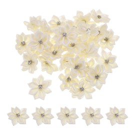 PATIKIL 1.2 Inch Small Ribbon Flowers, 100 Pcs Satin Ribbon Flowers Mini Fabric Flowers for Crafts DIY Wedding Ornament Appliques, Beige