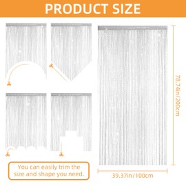 LITLANDSTAR 4 Pack String Door Curtains, 100 x 200cm String Curtain Panel Glitter String Doorways Divider Door Screens for Living Room Bedroom Party Decorations, Silver