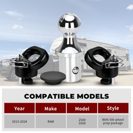 60618 Puck System Gooseneck Hitch Kit with Box, for 2013-2023 Dodge RAM 2500 3500, 2-5/16 Inch Gooseneck Ball for Truck Bed with 2 Gooseneck Safety Chain Anchors 30000 lbs GTW/ 7500 lbs VTW