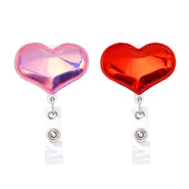 Valentines Day Heart Nurse Badge Reel, Retractable Name Card Badge Holder Reel with Alligator Clip, 24 inches Thick Pull Cord