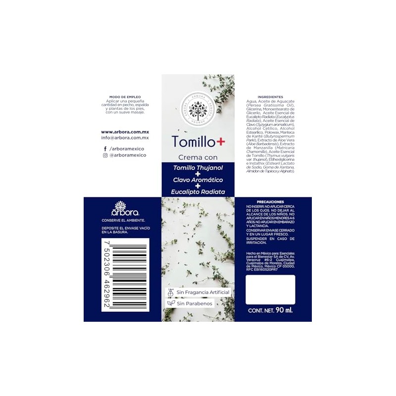 Árbora Crema Tomillo Molestias Invernales Musculares Aromaterapia