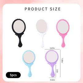 SEPWGUMD Handspiegel im Prinzessenstil, Kompaktspiegel, Vintage-Stil, mit Handgriff, praktisch, süß, Kunststoff, schwarz, weiß, blau, rosa, Purpur, 5 Stück, Beauty Handspiegel,mit Griff