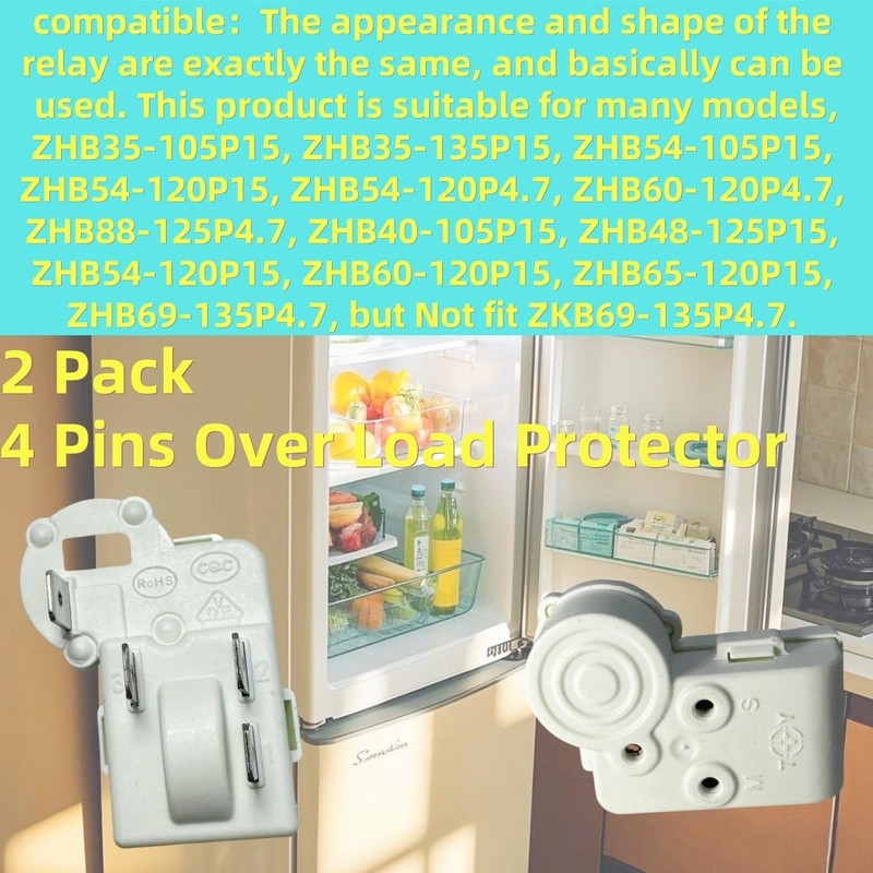 2 Pack Refrigerator Freezer Compressor PTC Starter Relay, 4 Pins