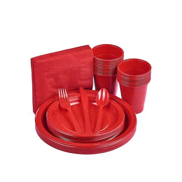 175 PCS Red Plastic Dinnerware Set Includes 50 Red Plastic