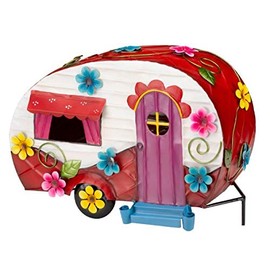 Garden Mile® Garden Ornaments Waterproof Fairy House Outdoor Decoration Funny Metal Hand Painted Weatherproof (Flower Power)