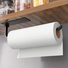 Paper Towel Holder - Self-Adhesive or Drilling, Matte Black Paper Towel Rack Under Cabinet for Kitchen, Upgraded Aluminum Kitchen Roll Holder - Lighter but Stronger Than Stainless Steel! - Color: Black