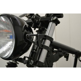 Alchemy Parts Premium CNC Motorcycle Headlight Brackets for Cafe Racer & Street Motorbikes | Short Arm with Indicator Holes | T6061 Aluminium | Adjustable | 2-Piece Fork Clamps (42-43mm)