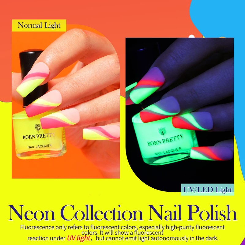 Born Pretty Neon Nail Polish Fluorescent Bright Nail Lacquer 6PCS