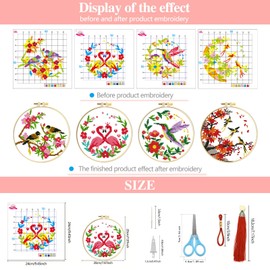 Zhenqing 11CT Stamped Cross Stitch Kit for Adults - Songbird & Garden Nature Embroidery Set with 24x24cm Fabric, 20cm Plastic Hoop, Threads & Needles | DIY Wall Art, Home Decor Gift(68152)