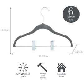 Simplify 24 Pack Children's Velvet Hangers | Durable | Lightweight | Non-Slip | Nursery | Shirt | Pants | Tank Top | Grey | Clips | Closet Organization
