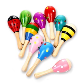10 PCS Wooden Maracas Sand Hammer Hand Hold Percussion Wooden Maracas Rattles Shaker for Children Shaker Musical Instruments Educational Learning Toy,Random Colour