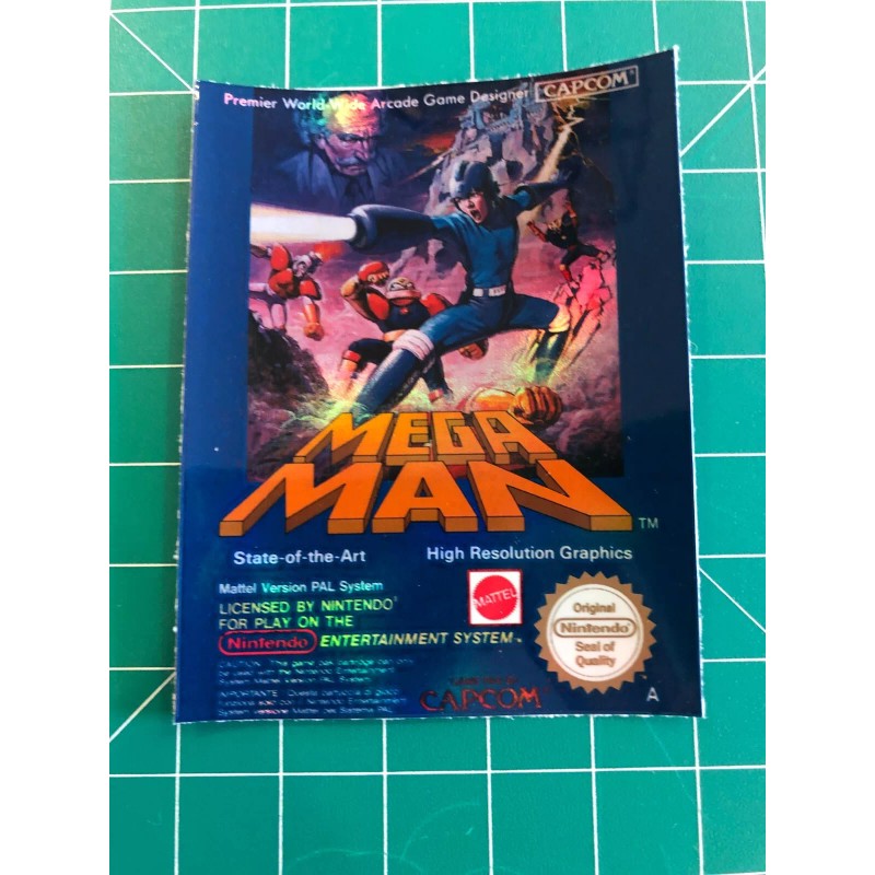 Mega Man PAL Box Art Sticker 3.5"x2.5" Glossy Decal Holographic