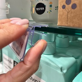 Kit 50 Price Holders for Glass Shelf. Price Labels 30 x 60 mm. Transparent. Label holder for shelf labelling. Price tags. Price tag holders