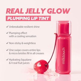 MILKTOUCH Jelly Lip Glow Tint - Brillo de labios hidratante con humedad de larga duración, tinte de labios, ligero y radiante, perfecto para uso diari