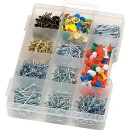Rocky Mountain Goods 1000-Piece Assortment Kit – Push Pins, Thumb Tacks, Upholstery Nails, Wire Brads, Plasterboard Nails, Escutcheon Nails, Big and Small Nails – Home Everything Kit with Storage Case