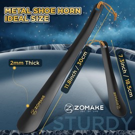 ZOMAKE Shoe Horn Long Handle for Seniors Men Women,Metal Long Shoehorn Boot Horn 11.8",Travel Small Shoe Spoon Helper for Kids 7.5"