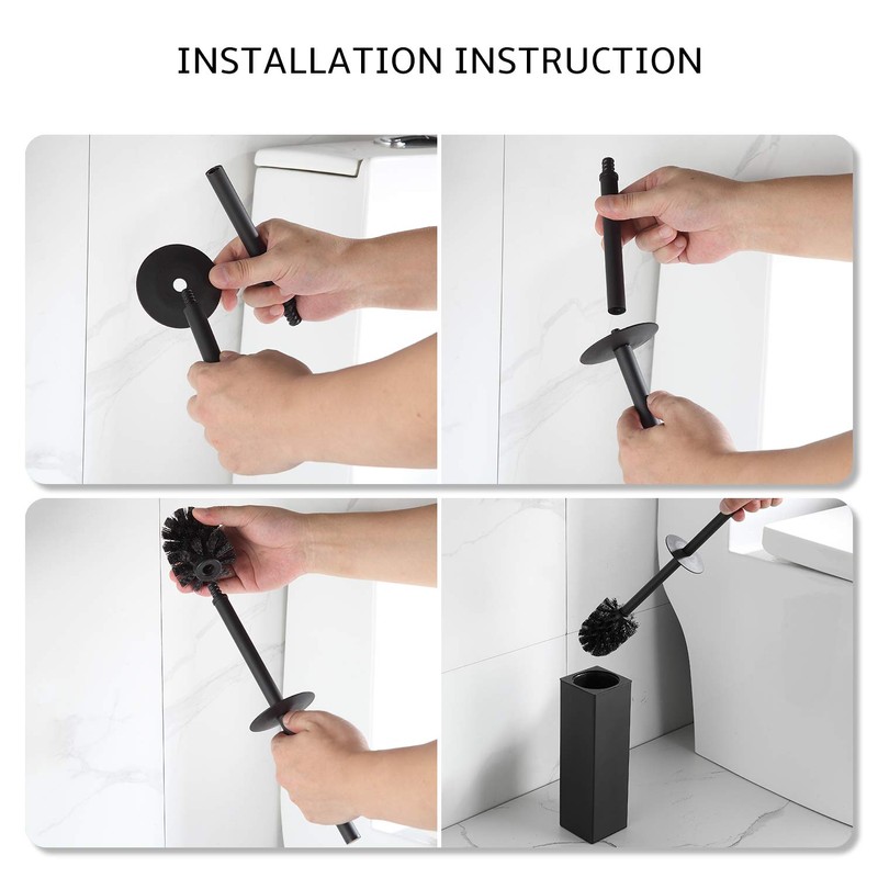 BGL Metal Toilet Brush Holder, Standing Black Toilet Brush, Square