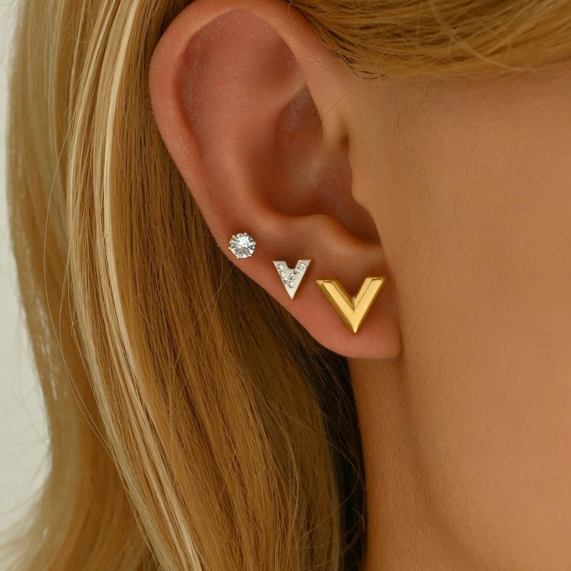 Havopso 18K Gold Stud Set V Shaped Earring for Women