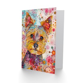 Artery8 Birthday Card Yorkshire Terrier Dog Lover Cute Abstract Yorkie For Her Gran Sister Niece Daughter Wife Woman Greeting Card