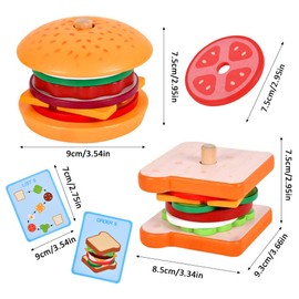 Mineup Montessori Hamburger Stacking Toy, Children's Kitchen Accessories, Wooden Sandwich Stacking Burger Stacking Toy Set, Wooden Burger Toy, Kitchen Accessories Children for Toddlers from 4 Years,