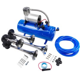 DC 12V 150PSI Air Horn Compressor 6L 1.6 Gallon Tank with 150DB 4 Trumpets Train Air Horns Kit Super Loud Air Horn | Fit for Train Horns Motorhome Tires | Inflator Air Compressor with 6 Liter Tank