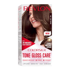 Revlon ColorSilk Tone + Gloss + Care Demi Permanent Hair Color, Hair Dye with Leave in Scalp and Hair Serum, 2x Shinier, 4x Stronger, 6 Light Brown, 4.5 fl. oz