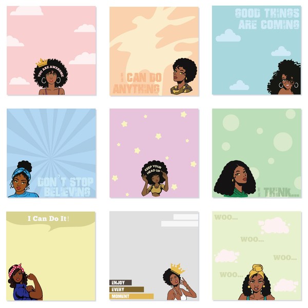 9 Packs Black Girl Sticky Notes Inspirational Mini Motivational Self