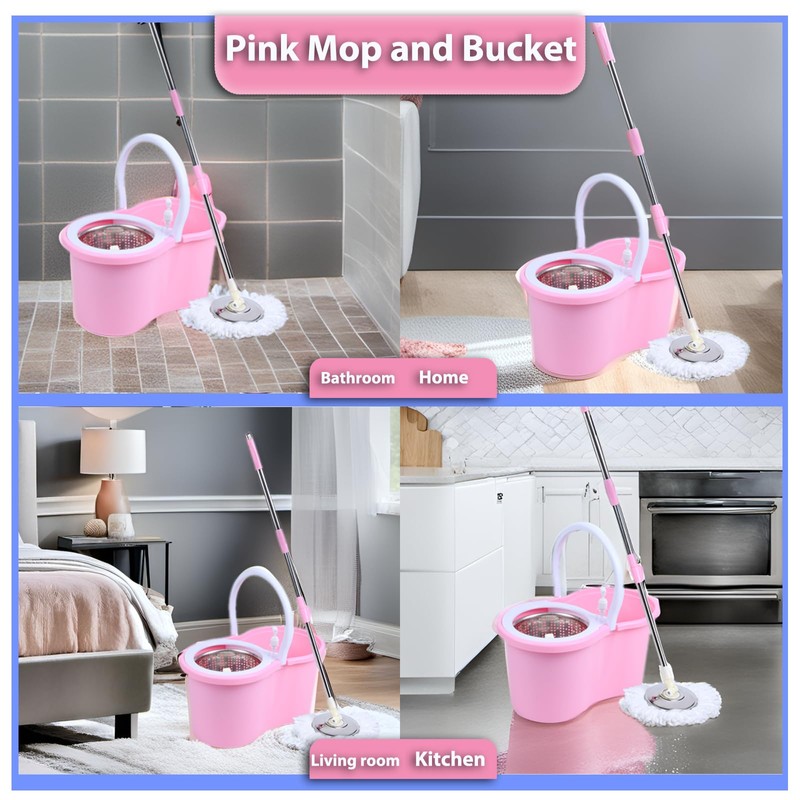 Cute Pink Mop and Bucket Set with 3 Extra Refills