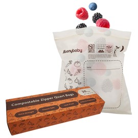 Moonybaby Compostable Quart Size Food Storage Bags (30 Count), Organic Food Storage Container with Food-Safe Zip Seal, Freezer and Leak Proof