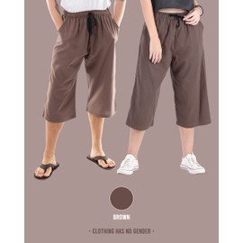 CandyHusky Mens Cotton Pilates Yoga Capris Beach Lounge Sleep Pajama Capri Pants 3XL/4XL, Light Brown