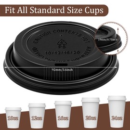 GGOLDMER 150 Pack Plastic Coffee Cup Lids for 10, 12, 16, 20, 24 Ounce Paper Hot Coffee Cups, Disposable Dome Cup Lids for Coffee, Espresso, Hot Drinks, Hot choclate, Tea (Black)