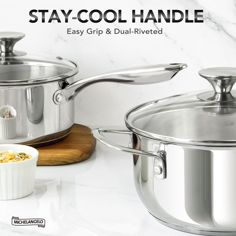 MICHELANGELO Stainless Steel Pot Set with Lids 1QT & 2QT