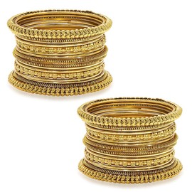Aheli Tribal Traditional Antique Golden Oxidised Bangles Fashion Vintage Jewelry para mujeres para mujeres Girls (Set de 2) Tamaño 2.4 pulgadas