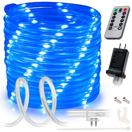 WYZworks 10ft Blue LED Rope Light - 8 Modes, Waterproof Outdoor Accent Lighting with Remote, Flexible Clear Tube, ETL Certified, Garden, Patio, Backyard, Holiday Christmas, Palm Tree, Ambient Decor