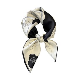 JERLA - Bufanda cuadrada de seda de morera 100% pura para el cabello, 27 x 27 pulgadas, pañuelo de seda natural para mujeres y hombres, Camelia negra y blanca de sarga, 26.7”*26.7”