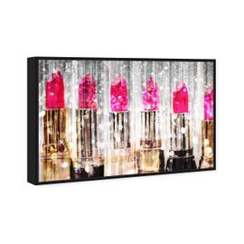 The Oliver Gal Artist Co. Fashion and Glam Modern Canvas Art - Lipstick Collection, Wall Art for Living Room, Bedroom, and Bathroom, 24 in x 16, Pink and Gold Home Decor