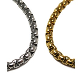 Lucid Eye Studios 2pc Stainless Steel Chain Necklaces 3-5mm - Silver and 18k Gold Ion Plated Polished Fine Metal Jewelry Men/Women - Diamond Cut Italian Figaro, Wheat, Cable, Box Weave