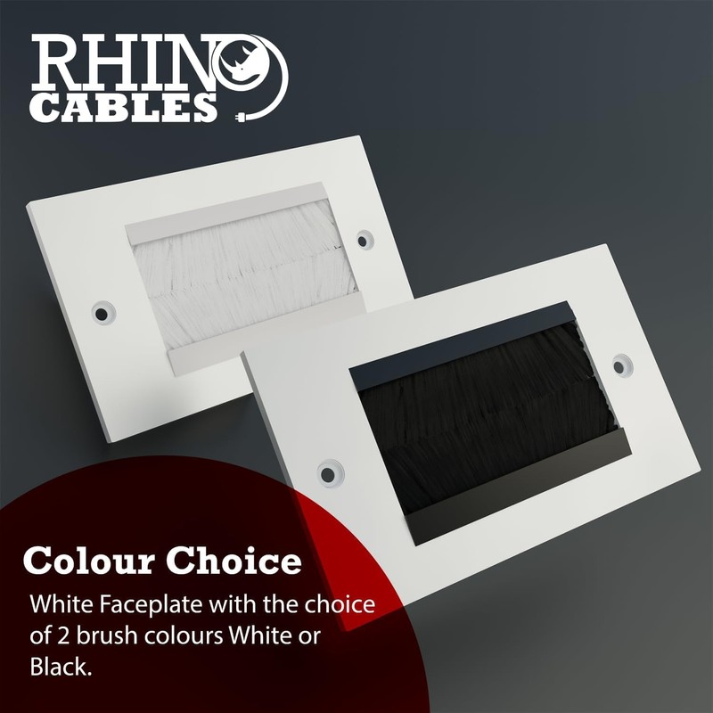 Rhinocables Double Gang Faceplate Brush Plate with Black or White