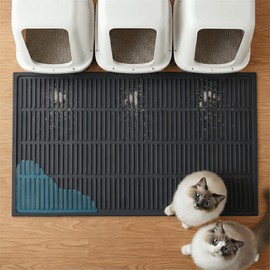PetNova Extra Large Litter Mat: XL 39"x29" Silicone Waterproof Groove Design Litter Trapping Mat Easy to Clean for Multiple-Cats - Jumbo Non-Slip Cat Box Rug for Floor (Black)