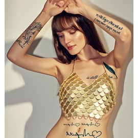 PADOUN Butterfly Feather Semi Permanent Tattoo, 6-Sheet Long Lasting 1-2 Weeks Temporary Tattoos Chinese English Letter Tattoo Stickers, 100% Plant-Based Ink Infinity Realistic Fake Tattoos for Adult Kids Waterproof