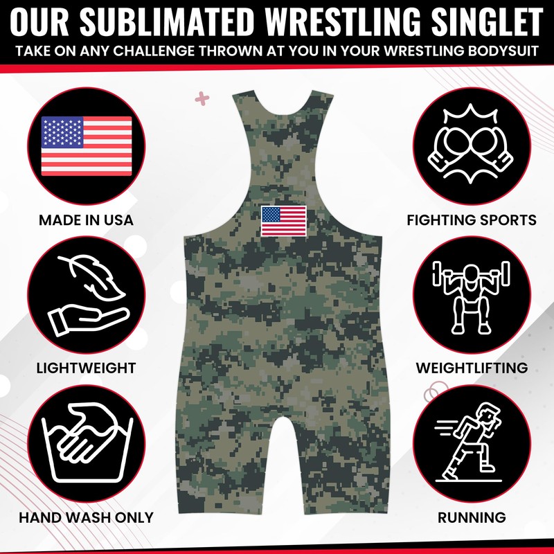 4-Time Camo Sublimada Wrestling Singlet, Camo, Grande