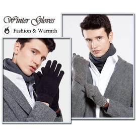 Konphat Women's Winter Gloves Men's Touchscreen Knitted Gloves Elastic Cuff Fleece Thermal Warm Gloves Cold Weather Thermal Gloves, A Thickened-Black